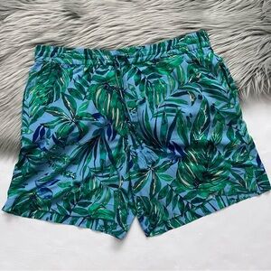 J. Jill Blue & Green Tropical Leaf Print Shorts